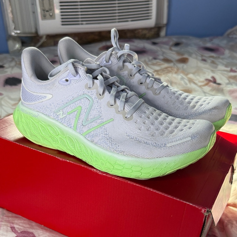 New Balance Fresh Foam White and Lime Athletic Running Sneakers